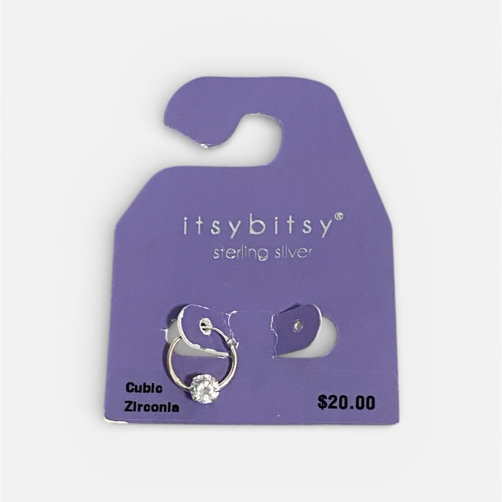 SS925 Silver Crystal Loop Small Earring Cz Cutie Fun